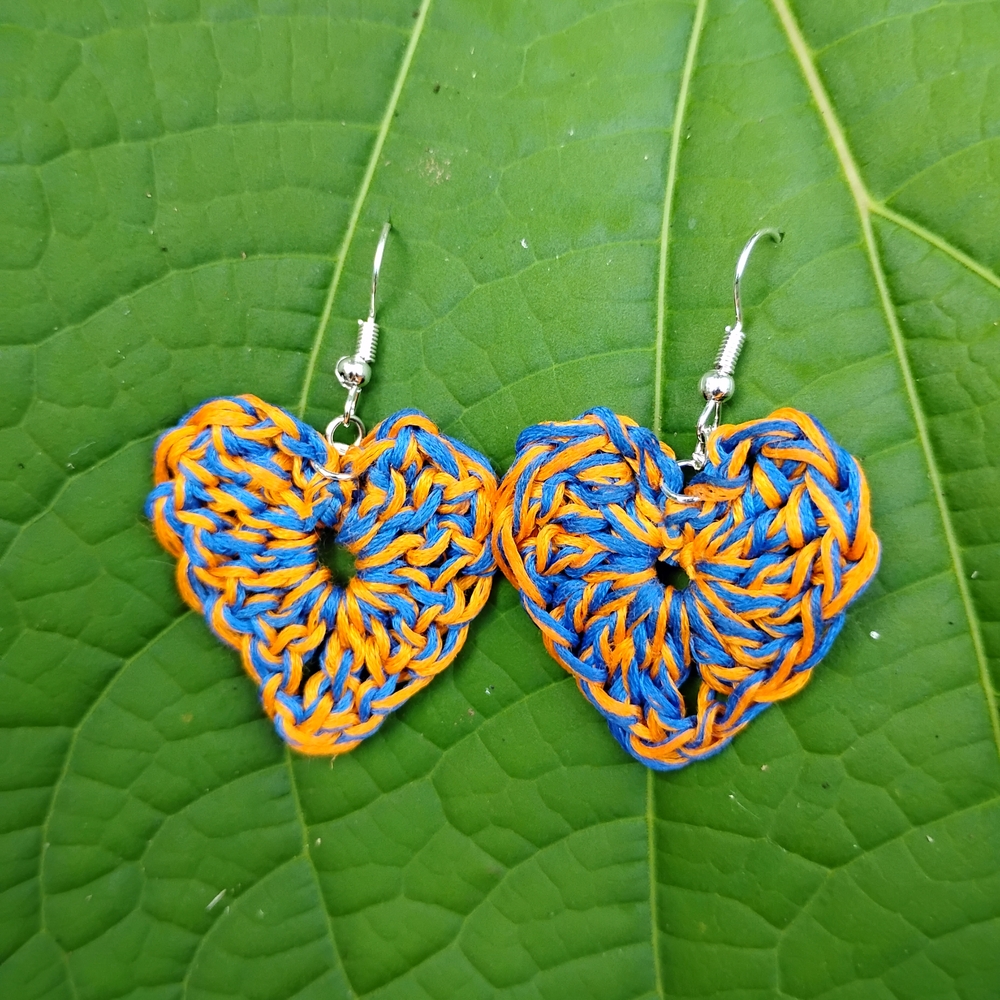 Blue and Orange Crochet Earrings